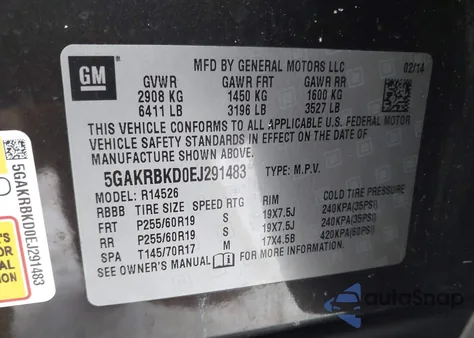 2014 Buick Enclave Leather z USA, uszkodzony, nr VIN 5GAKRBKD0EJ291483